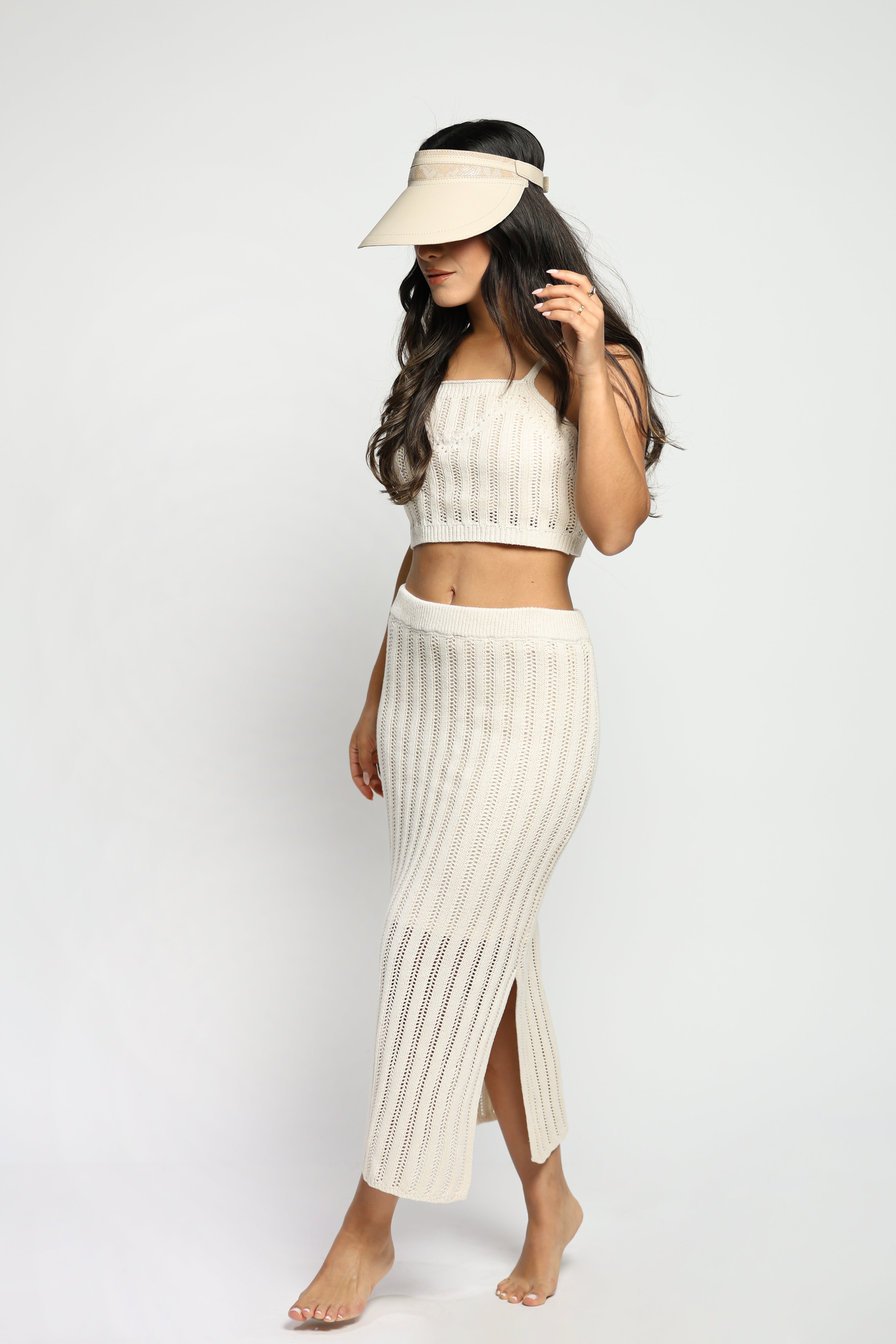 Beige Leather Hat