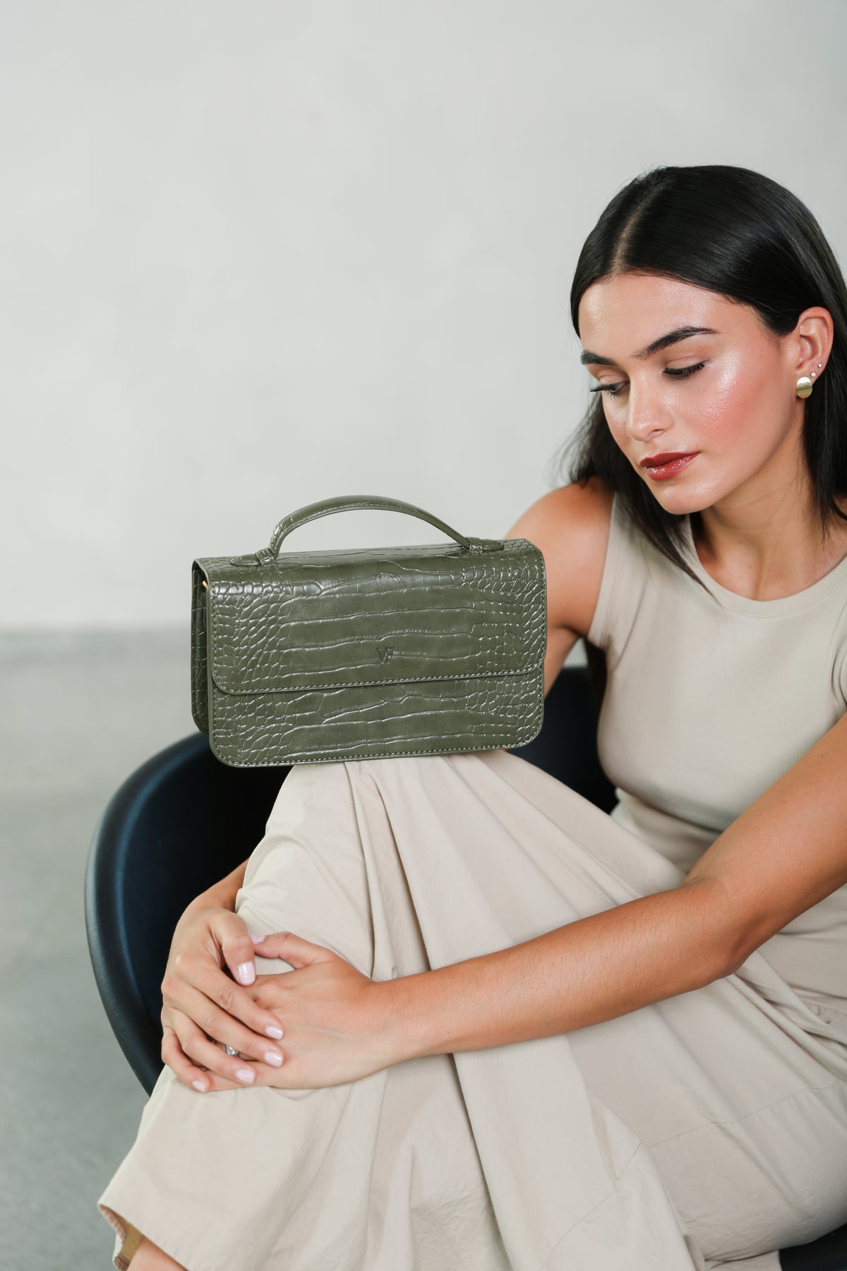 Olive Croc Alba Bag