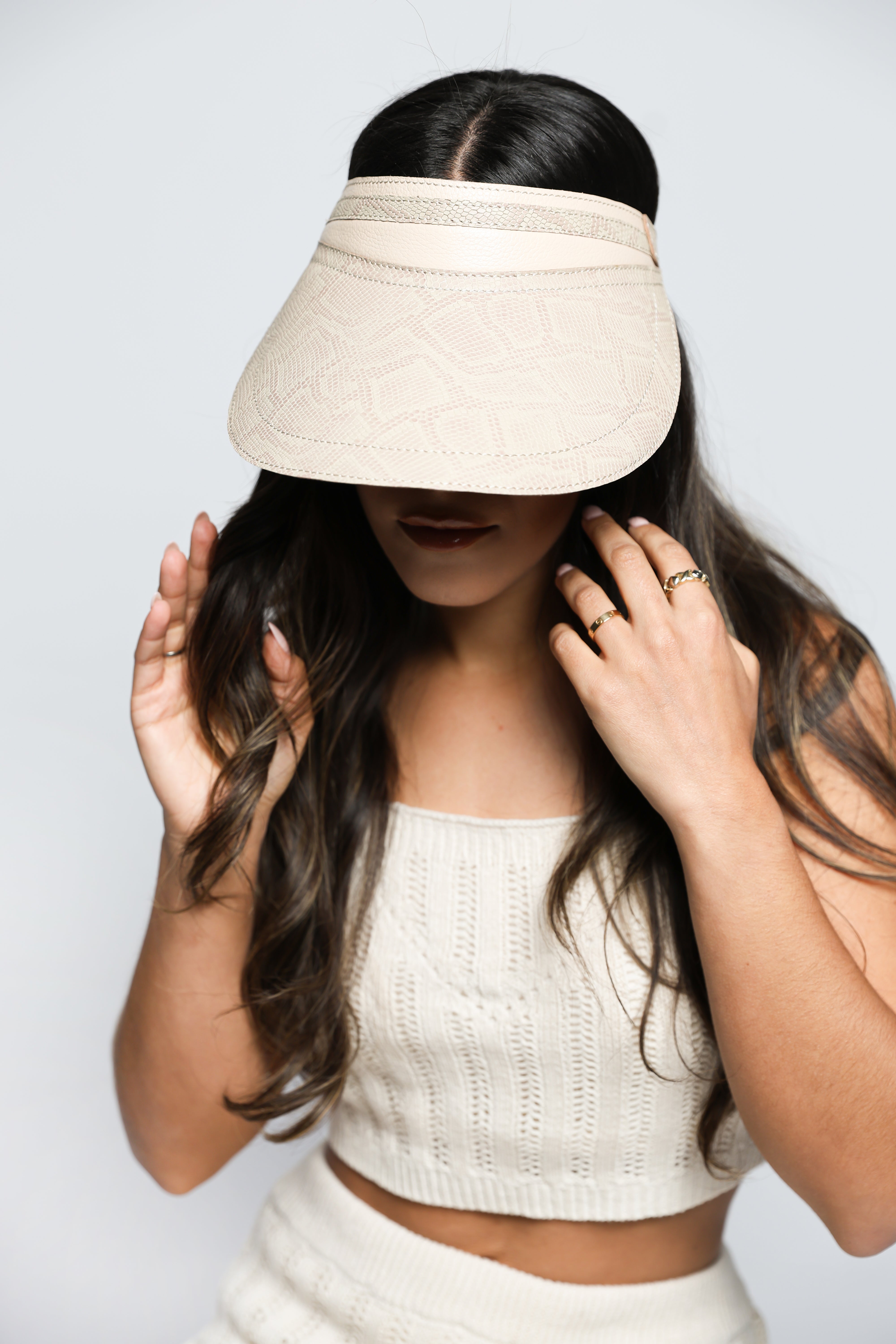 Piton Beige Leather Hat