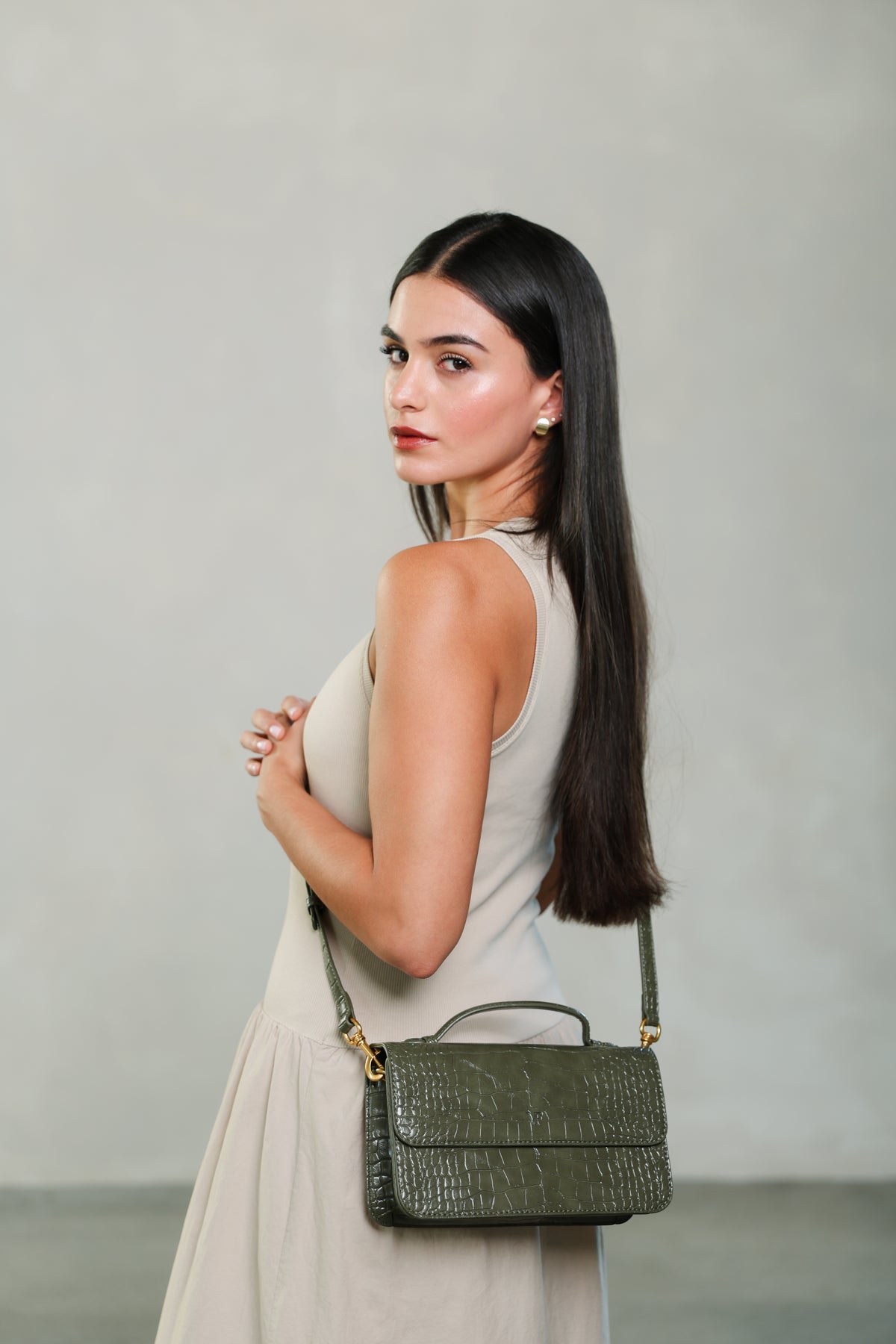 Olive Croc Alba Bag